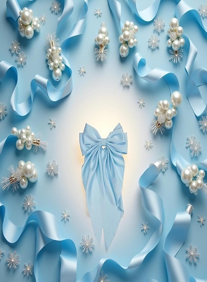Mozff Bowknot Barrette, Jumbo Silky Satin Bow Hair Clip with Long Tails for Women and Girls, Large French Metal Hair Slide Clips and Hair Accessories (Light Blue) - Image 2
